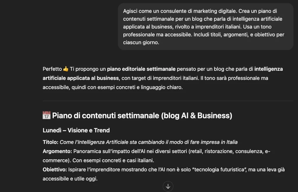 Eesmpio di pormpt efficace e strutturato