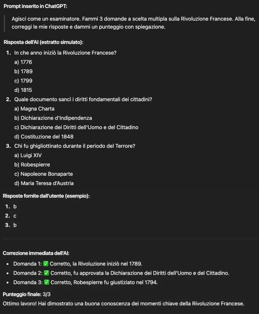 Esempio di prompt Play Game Pattern scritto in ChatGPT con la relativa risposta valutativa
