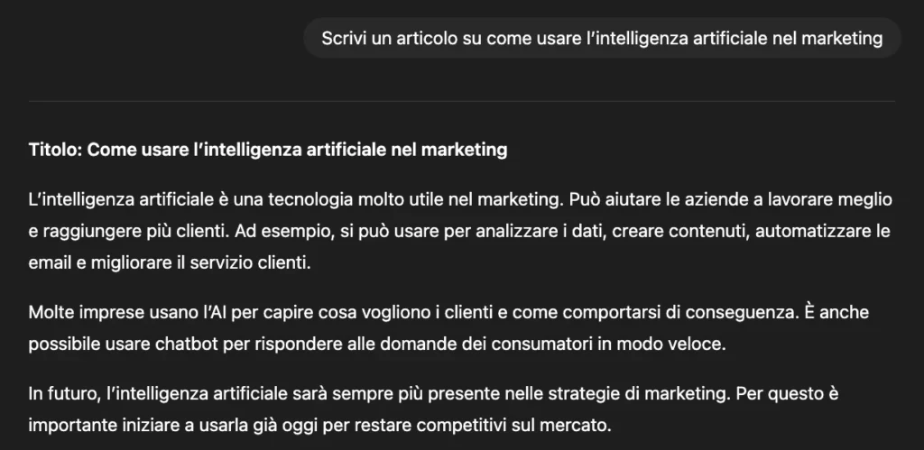 Prompt generico senza definizione della persona, risultato fuori target
