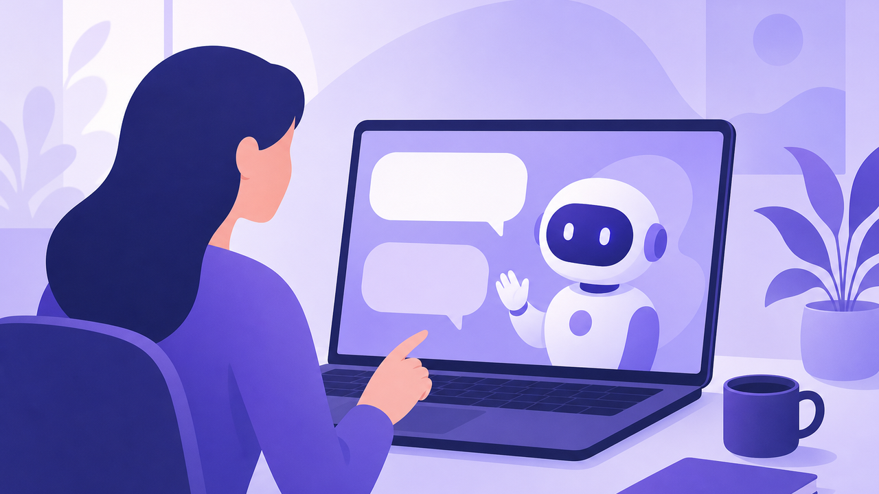 assistente virtuale sul sito, illustrazione su chatbot per aziende